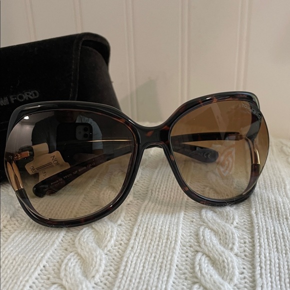 NWT Tom Ford Anouk Women's Gold trim Brown Frame Sunglasses - Picture 2 of 7